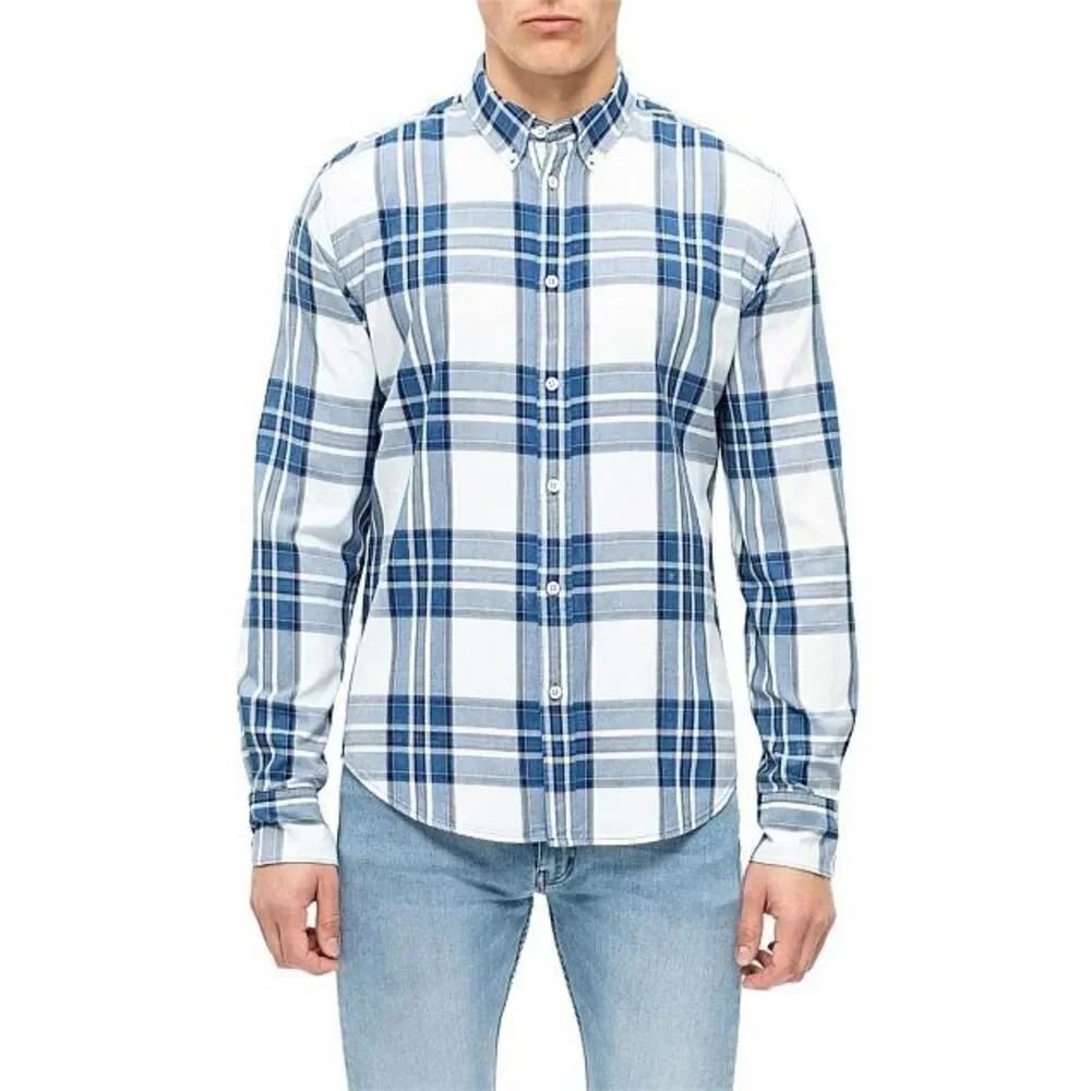 Rag & Bone Shirt Size XXL Fit 2 Plaid Tomlin Blue Indigo Plaid $225.00